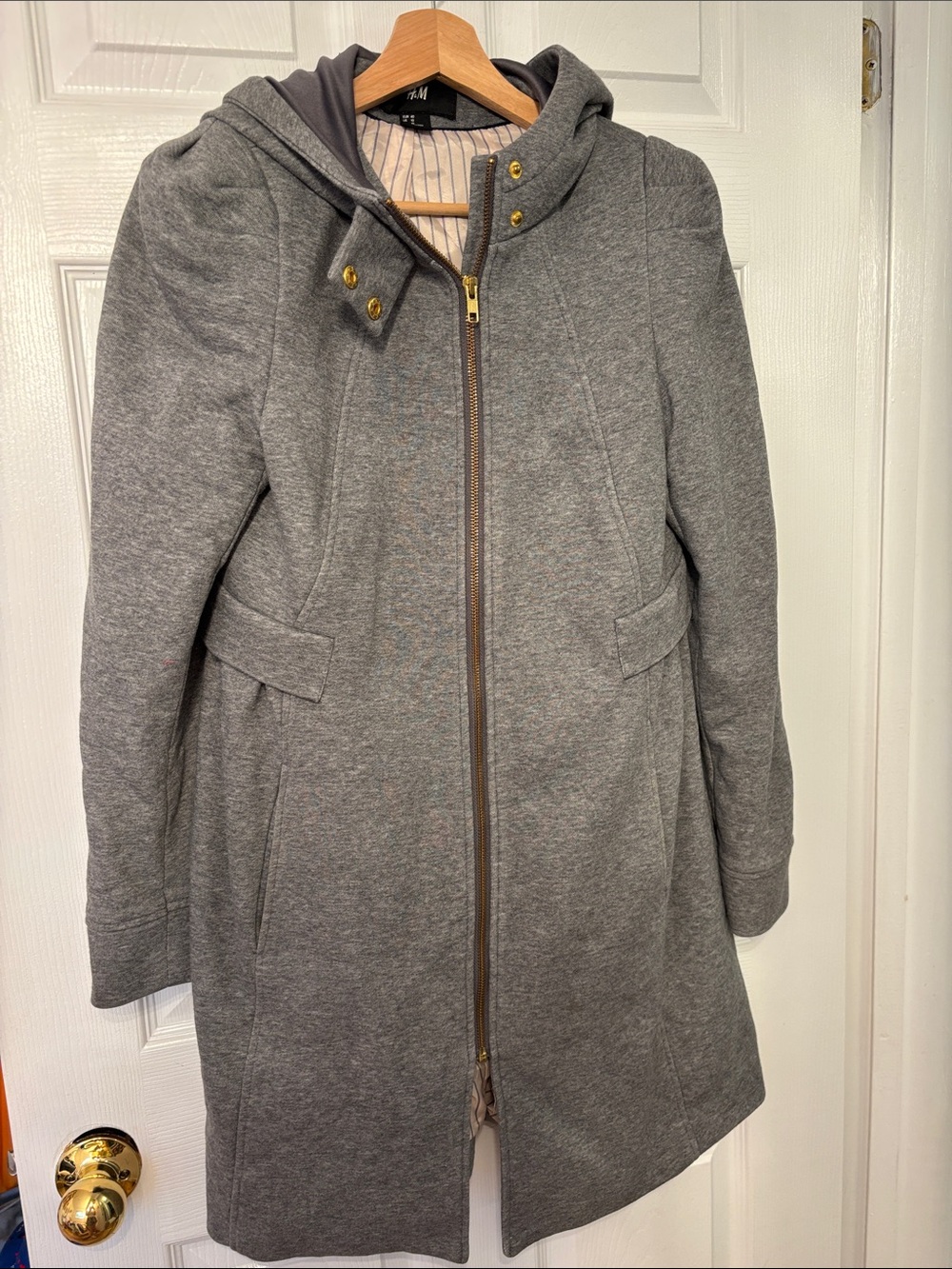 H&M Gray Hooded Zip-Front Trench Coat
